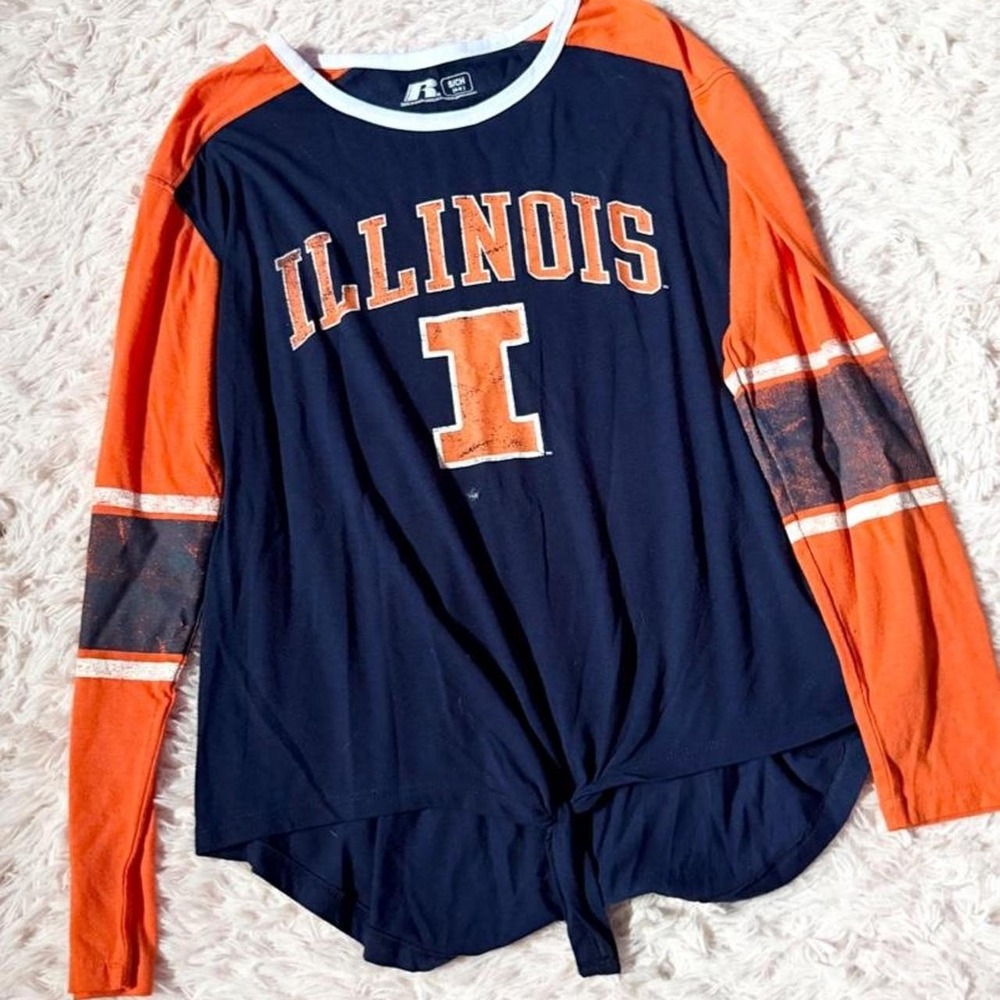 Distressed Retro Illinois College Fighting Illini Sportswear Top Womens S‎
